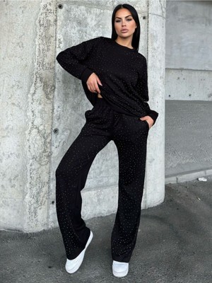 Modal Kumaş Kristal Taş Detaylı Ikili Takım