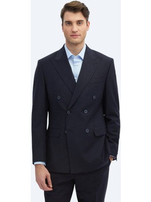 Kip Lacivert Düz Modern Fit Yün Karışımlı Takım Elbise