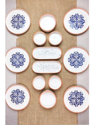 Dfn Life Fancy 14 Parça Desenli Kahvaltı Takımı 6 Kişilik Lacivert Seramik Set