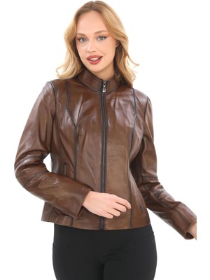Kadın Kahverengi Deri Ceket