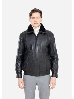 Hakiki Kuzu Derisi Erkek Yakası Kürklü Lastikli Mont