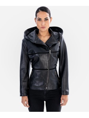Kadın Kapşonlu Kadın Deri Ceket