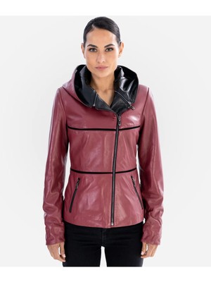 Kadın Kapşonlu Kadın Deri Ceket
