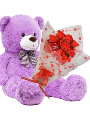 Sole Sevimli 90 cm Peluş Ayı ile Premium Yumoş Kırmızı Peluş Ayıcık Buketi