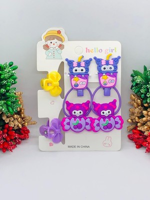 İnderin Sanrıo 6'lı Saç Toka Seti Kuromi - Hello Kitty Bebek ve Çocuk Saç Tokası Aksesuarı