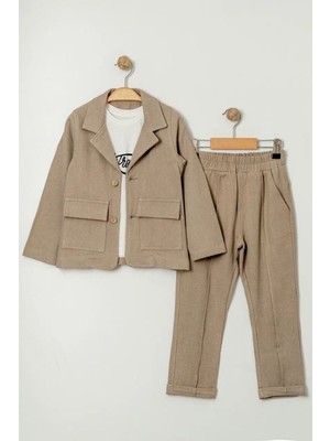 Miniğimin Cicileri Keten Ceketli Çimalı Erkek Çocuk 3 lü takım - Toprak