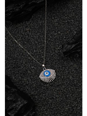 Mooda Festivali Kadın Çelik Mavi Göz  Kolye Gümüş Renk