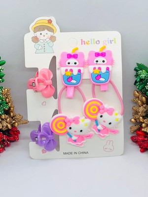 İnderin Sanrıo 6'lı Saç Toka Seti Kuromi - Hello Kitty Bebek ve Çocuk Saç Tokası Aksesuarı