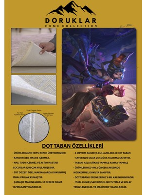 Doruklar Home Collection Kaymaz Taban Makinada Yıkanabilir Dijital Baskı Arcane Jinx ve Vi Desenli Çocuk Odası Halısı Dot Taban Halı ARC10