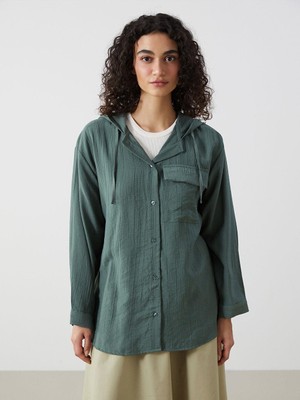 Lcw Modest Kapüşonlu Dokulu Oversize Krinkle Kadın Tunik