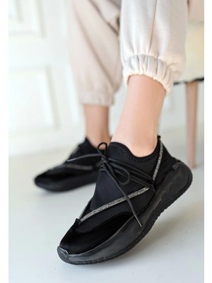 Kazax Liney Siyah Rugan Siyah Tabanlı Bağcıklı Spor Ayakkabı