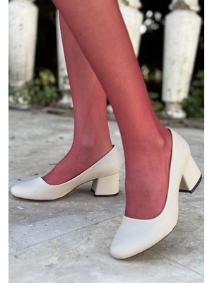 Kazax Rortiy Bej Saten Topuklu Ayakkabı