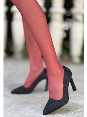 Kazax Toana Siyah Saten Topuklu Ayakkabı