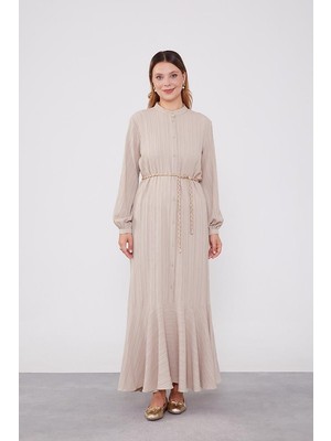 Taş Zincir Kemerli Düğme Kapamalı Elbise