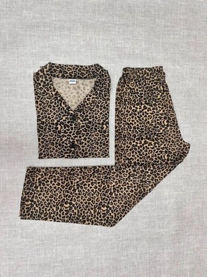 Pijamus Leopar Süet Gömlek Pijama