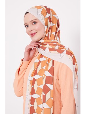 Turuncu Geometrik Desen Club Şal