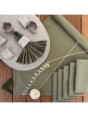 Amerikan Servis Jüt Desen Takım 6 Supla, 6 Kumaş Peçete, 6 Peçete Halkası ve Runner Örtü Kombin4