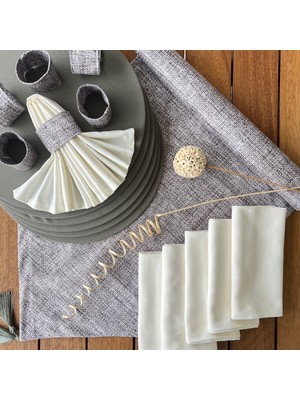 Amerikan Servis Hasır Desen Takım 6 Supla, 6 Kumaş Peçete, 6 Peçete Halkası ve Runner Örtü Kombin2