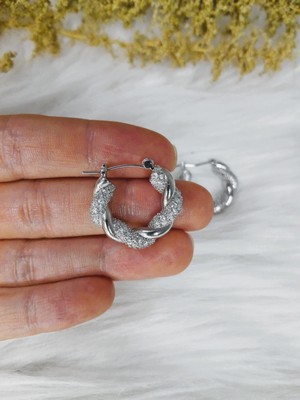 Stainless Steel Badelis Taşlı Parlak Çelik Küpe Silver