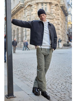 Danger Erkek Oversize Çıt Çıt Kapamalı Lacivert Ceket Mont - 4014DNGR