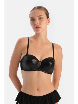 Siyah 1060KC Payetli Straplez Sütyen