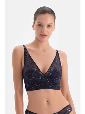 Lacivert Aksesuar Detaylı Dantelli Büstiyer