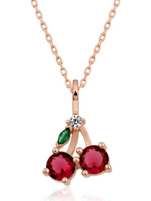 Kenpazar 925 Ayar Gümüş Rose Kiraz Figürlü Meyve Kolye