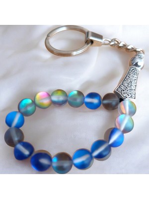 Mga Doğaltaş Mavi Termal Kuvars Taşı Tesbih Anahtarlık - Doğal Taş Anahtarlık - Tesbih Anahtarlık Sertifikalı Doğal Taş Tesbih