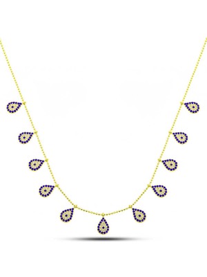 Kenpazar 925 Ayar Gümüş Gold Damla Nazarlı Şans Kadın Kolye