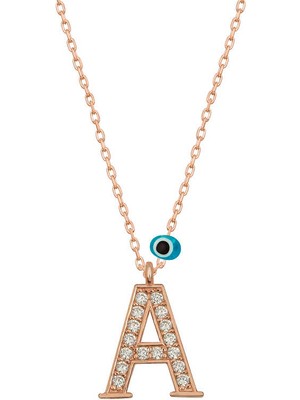 HS Demirci 925 Ayar Gümüş Nazar Rose A Harfi Kadın Gümüş Kolye