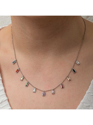 Kenpazar Gümüş Renkli Taşlı Şans Kadın Kolye