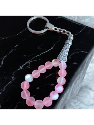 Mga Doğaltaş Pembe Termal Kuvars Taşı Tesbih Anahtarlık - Doğal Taş Anahtarlık - Tesbih Anahtarlık Sertifikalı Doğal Taş Tesbih