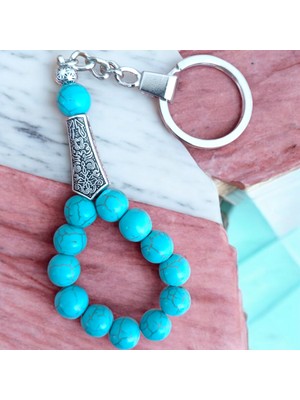 Mga Doğaltaş Firuze Taşı Tesbih Anahtarlık - Doğal Taş Anahtarlık - Tesbih Anahtarlık Sertifikalı Doğal Taş Tesbih