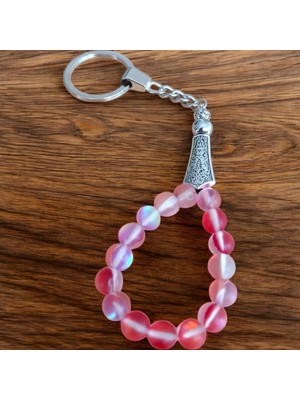 Mga Doğaltaş Kırmızı Termal Kuvars Taşı Tesbih Anahtarlık - Doğal Taş Anahtarlık - Tesbih Anahtarlık Sertifikalı Doğal Taş Tesbih