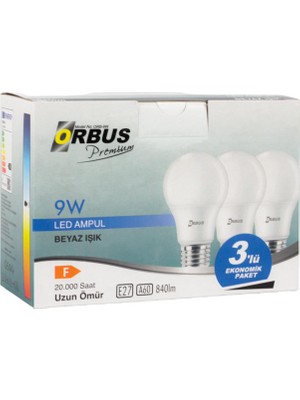 Orbus ORB/L9W 3lü Paket 9 Watt Beyaz LED Ampul