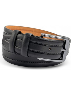 Renlos Hakiki Derisi Desenli Siyah Erkek Kumaş Kemer