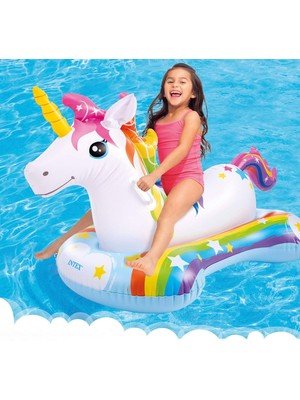 intex Tutmalı Unicorn Binici Şişme Bot - Çocuk Unicorn Binici Bot - Şişme Tek Boynuzlu At Binici Bot 163X86 Cm.