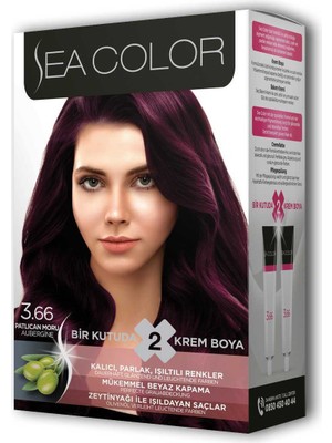Sea Color 2 Tüp Krem Saç Boyası Seti Patlıcan Moru No:3.66