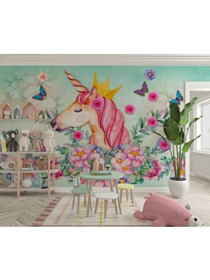 Quality Unicorn ve Kelebekler Çocuk Odası Poster Duvar Kağıdı