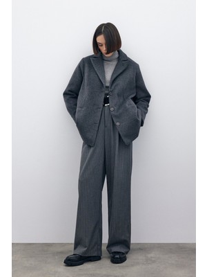 Düğmeli Kaşe Ceket - Siyah