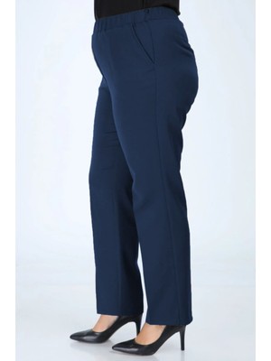 Fatella Kadın Lacivert Beli Lastikli Büyük Beden Pantolon Kumas Pantolon
