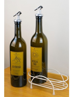 Digithome Petra 2'Li Krem Metal Standlı Yağdanlık Seti Gold Etiketli Amber Yağlık 750 Ml