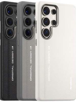 Blueo Samsung S25 Uyumlu Premium Leather Beyaz Deri Telefon Kılıfı