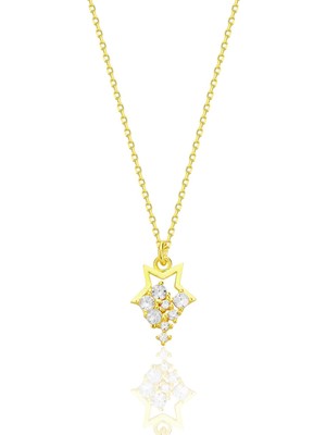 Söğütlü Silver Gümüş Altın Yaldızlı Zirkon Taşlı Yıldız Yağmuru Kolye SGTL12684GOLD