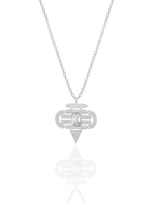 Söğütlü Silver Gümüş Rodyumlu Zirkon Baget Taşlı Kozmik Üçgen Kolye SGTL12678BEYAZ