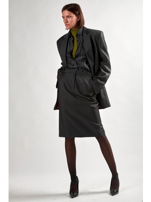 Barbara Bui Düz Kesim Tek Düğmeli Gri Yün Ceket