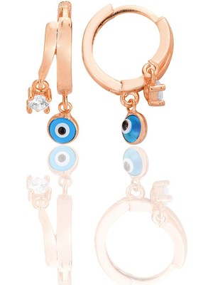 Gümüş Rose Zirkon Taşlı Nazarlı Halka Küpe SGTL12706ROSE