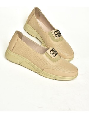 T555081303 Bej Hakiki Deri Comfort Ortopedik Taban Kadın Ayakkabı