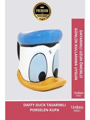 Deluxe Tasarım Dekoratif Estetik Armağan Sevgili Dost Aşk Arkadaş Porselen Daffy Duck Kupa Bardak