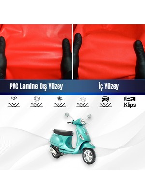 ULTRASHOP Vespa Sprınt 125 Motosiklet Brandası Su Geçirmez Branda Kırmızı Branda Motor Branda S